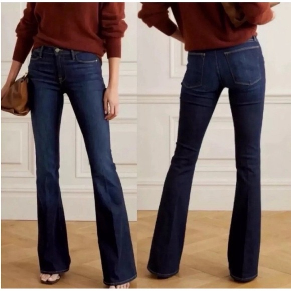 Frame Le High High-Rise Stretch Flare Jeans Size 32 in Majesty Dark Indigo - Picture 12 of 13